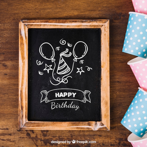 Download Chalkboard mockup with birthday design | Free PSD File