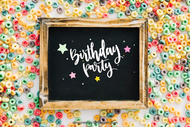 Download Chalkboard mockup with birthday design PSD Template