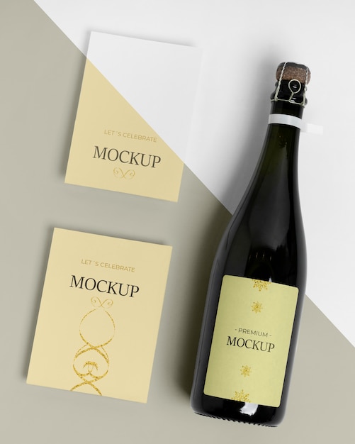 Download Free Psd Champagne Bottle Mock Up And Invitation Cards