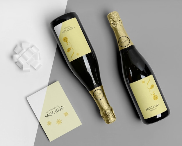 Free Psd Champagne Bottles Mock Up With Invitation