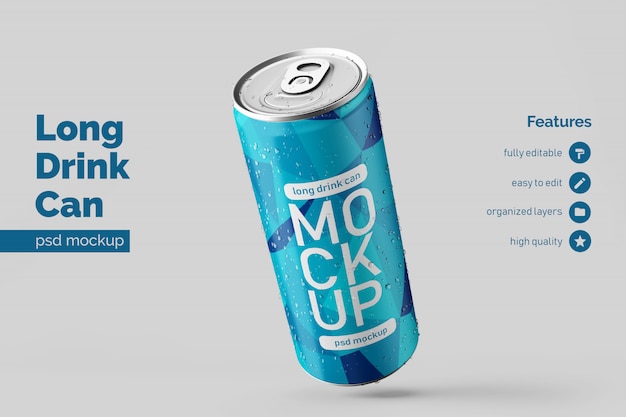 Changeable modern floating left long aluminium drink can mock up design template Premium Psd
