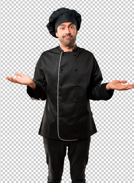 Download Premium Psd Chef Man In Black Uniform Having Doubts And With Confuse Face Expression