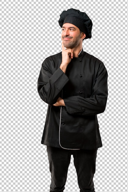 Chef Man In Black Uniform Standing And Thinking An Idea