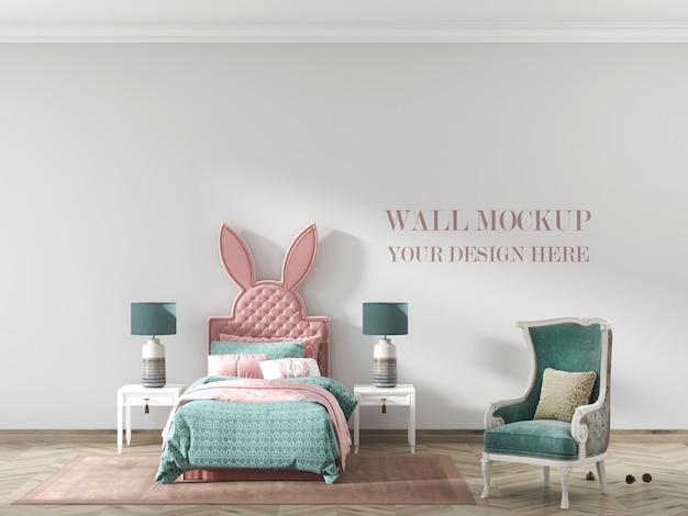 Download Premium PSD | Children's room wall mockup with bed and ...