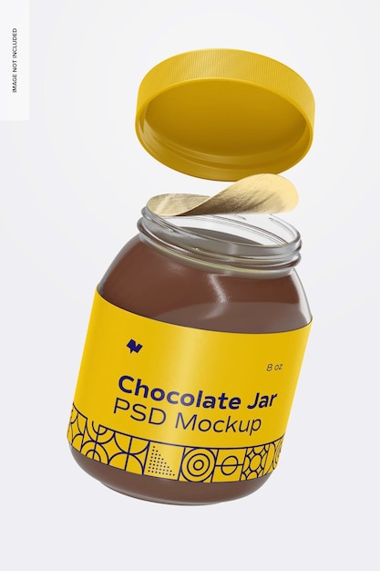 Premium PSD | Chocolate spread jar mockup, falling