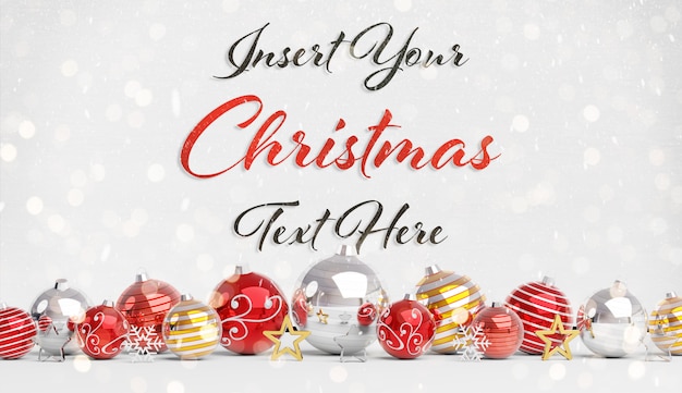 Christmas card mockup with text and red baubles Premium Psd