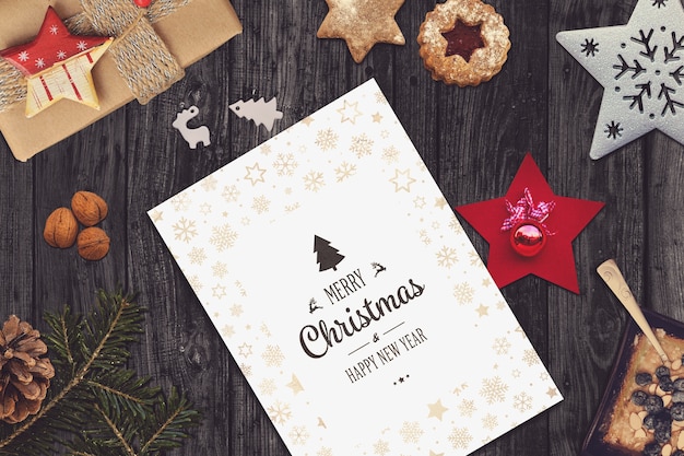 Premium PSD | Christmas Mockup Composition With Cinnamon Sticks, Anise