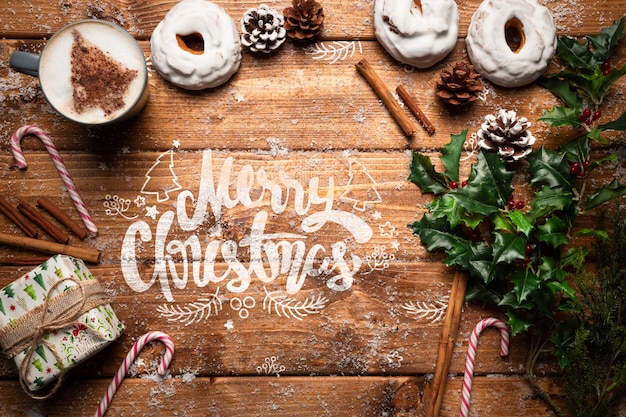 Free PSD  Christmas decoration and sweets with copy space