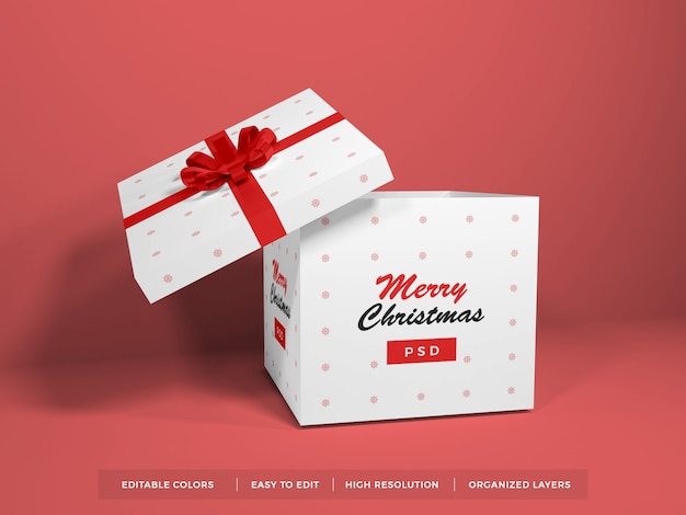 Download Premium Psd Christmas Gift Box With Ribbon Mockup PSD Mockup Templates