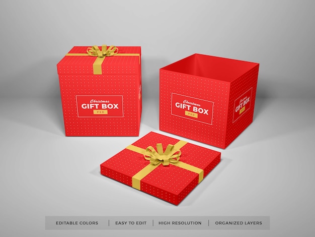 Download Premium Psd Christmas Gift Box With Ribbon Mockup