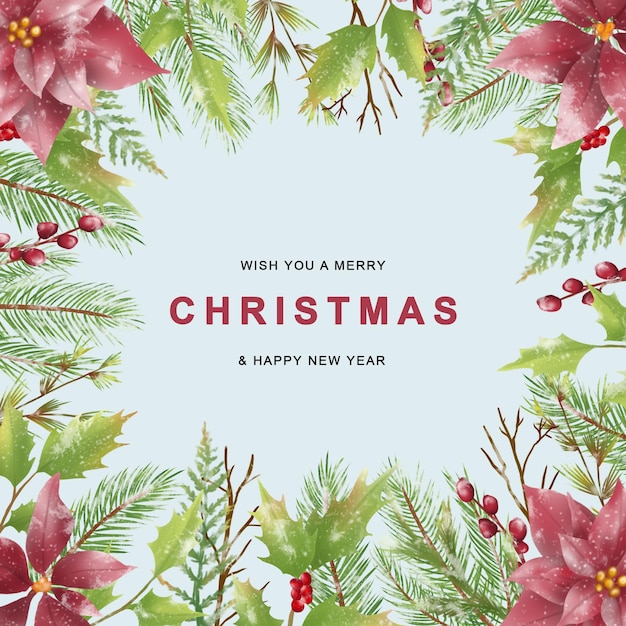 Premium PSD | Christmas greeting card with watercolor style christmas ...