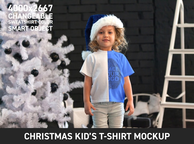 Download Free Psd Christmas Kid T Shirt Mock Up