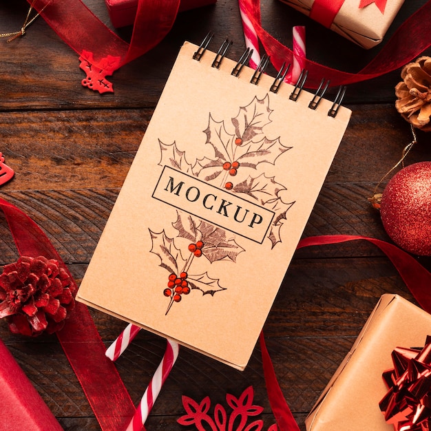 Download Premium PSD | Christmas mock-up top view notepad