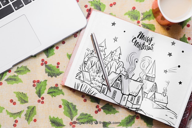 Download Christmas mockup with open book PSD file | Free Download