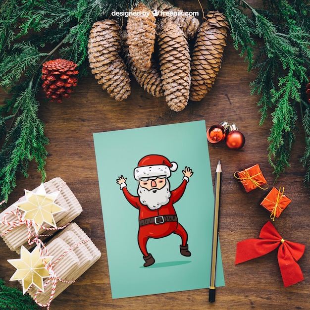 Download Christmas mockup with santa card PSD file | Free Download