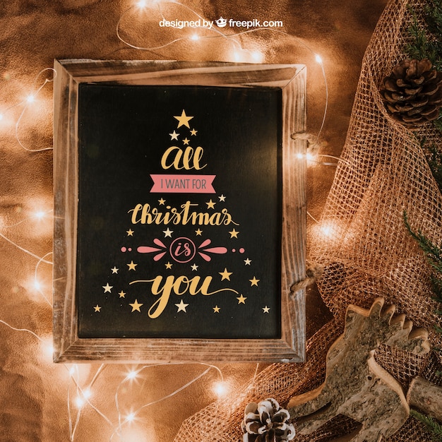 Download Free PSD | Christmas mockup with slate and lights