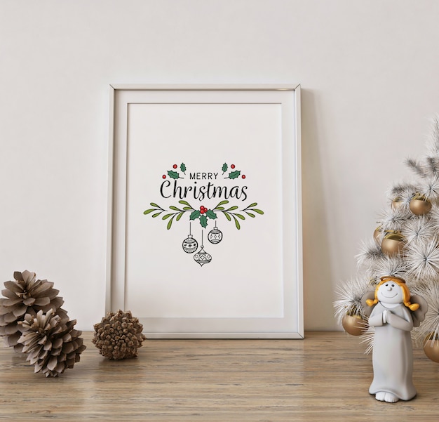 Premium PSD | Christmas poster frame mockup with white christmas tree ...