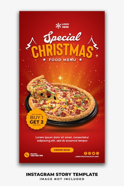 Christmas social media stories template restaurant for fastfood menu pizza Premium Psd