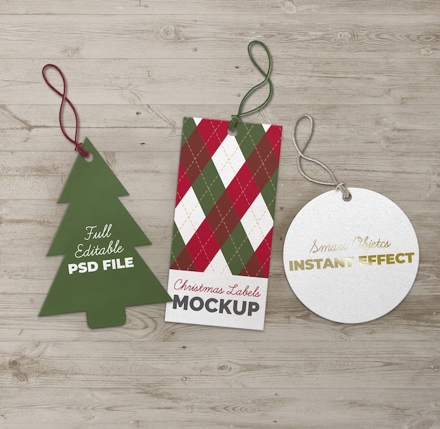 Download Free PSD | Christmas tree circle and rectangle labels mockup