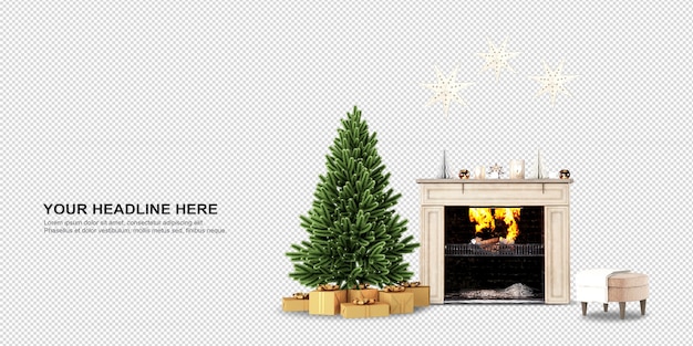 christmas tree fireplace 3d