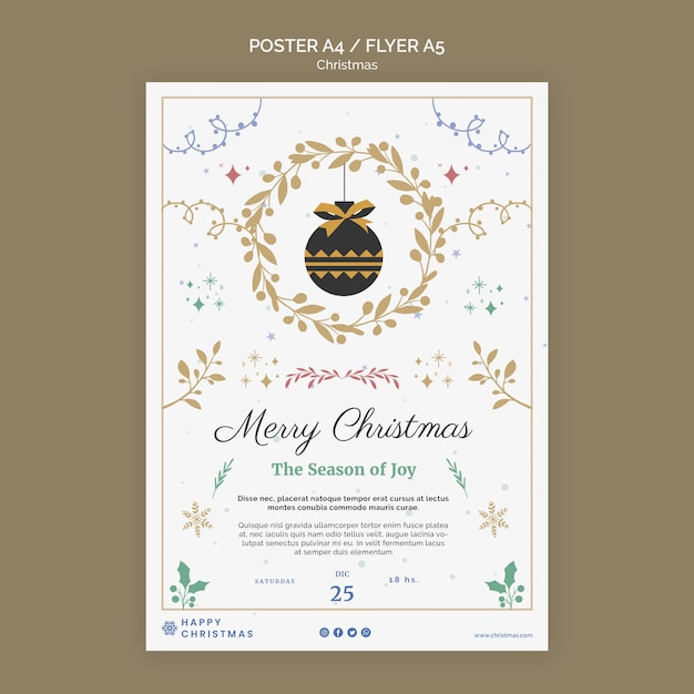 Christmas vertical print template with colorful details Free Psd