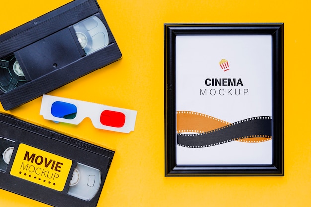 Download Free Psd Cinema Mock Up Old Tapes And 3d Glasses
