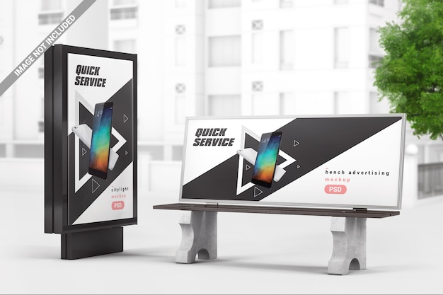 Premium PSD | City advertising light box with bench mockup