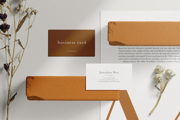 premium-psd-clean-minimal-business-card-and-paper-a4-mockup-on-brick-block-with-dry-leaves