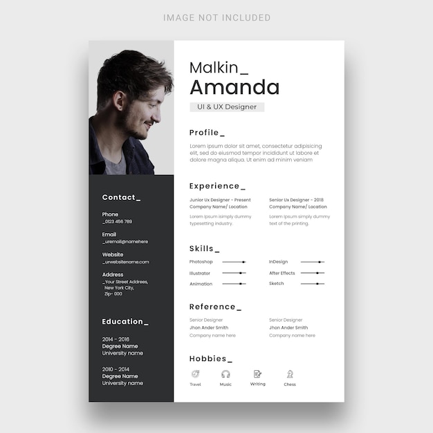 Clean resume or cv design template Free Psd