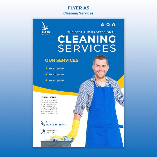 Free PSD Cleaning service concept flyer template