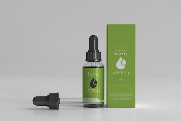 Download Free Psd Clear Glass Dropper Bottle Mockup With Box
