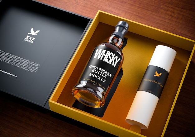 Clear glass whisky bottle package mockup Premium Psd