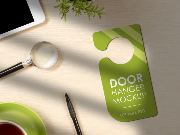 Download Premium PSD | Close up on awesome door hanger mockup