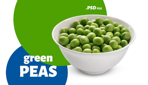  Close up on bowl of green peas isolated Premium Psd