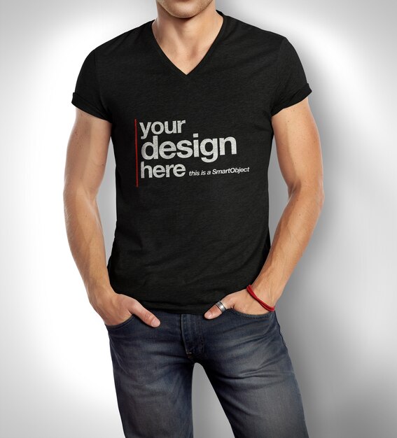 Download Premium PSD | Close up on man wearing t-shirt mockup