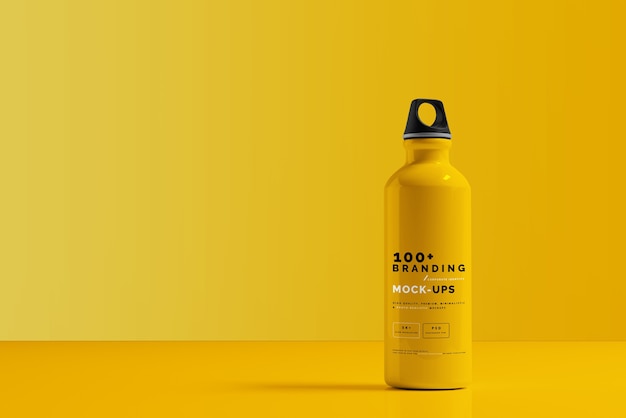 Premium PSD | Close up on packaging of aluminum water bottle mockup