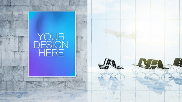 Download Premium Psd Close Up On Poster At Airport Hall Mockup