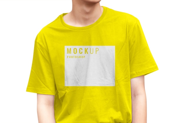 Download Premium Psd Close Up On Teen Wearing Yellow Shirt Mockup For Branding