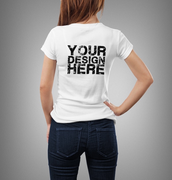 Premium PSD | Close up on woman wearing t-shirt mockup