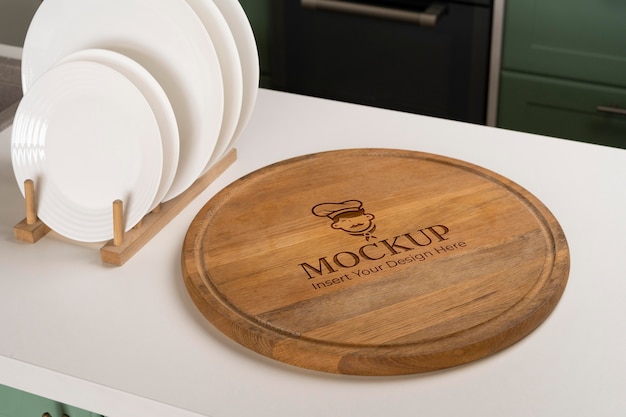 Premium PSD | Close up on wooden cutting board mockup