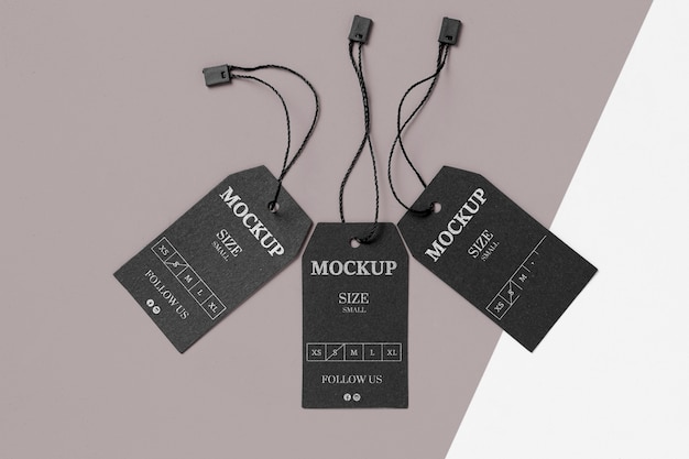 Free PSD | Clothing size tag mock-up top view