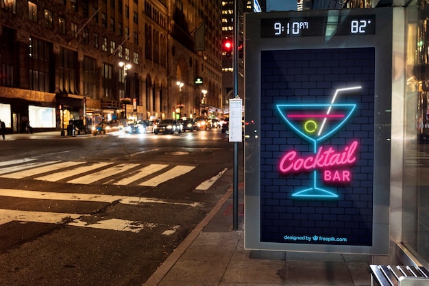 Free Psd Cocktail Bar Mock Up In Neon