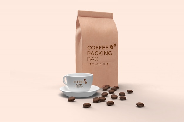 Download Premium Psd Coffee Bag And Coffee Cup Mockup Psd