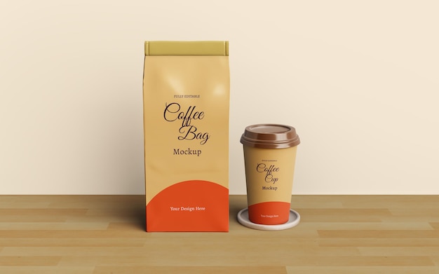 Download Premium PSD | Coffee bag and coffee cup packaging mockup ...