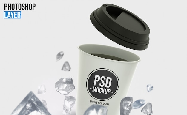 Download Coffee cup with ice cubes mockup | Premium PSD File
