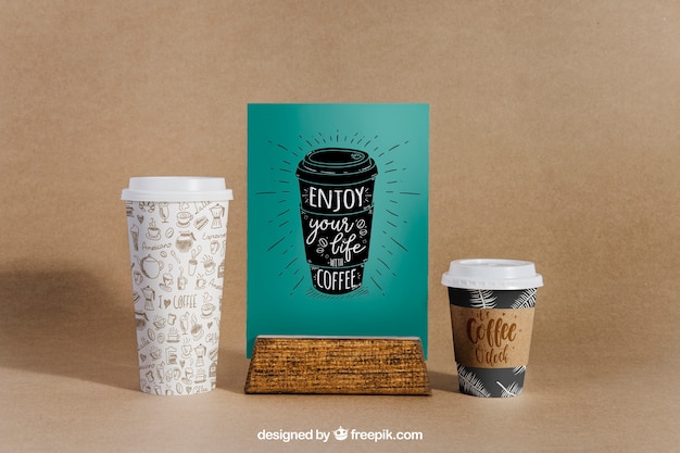 Download Coffee mockup with two cups and menu PSD file | Free Download