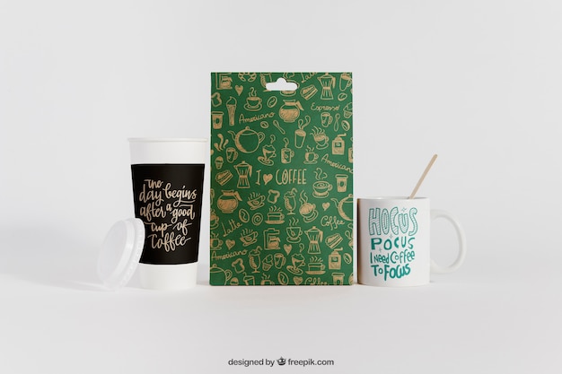 Download Coffee mockup with two cups and bag PSD file | Free Download