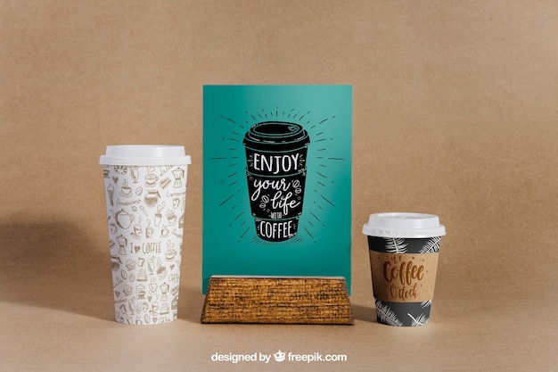 Download Coffee mockup with two cups and menu | Free PSD File