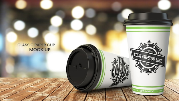 Download Premium PSD | Coffee paper cup mockup on wooden cafetable, psd mock up