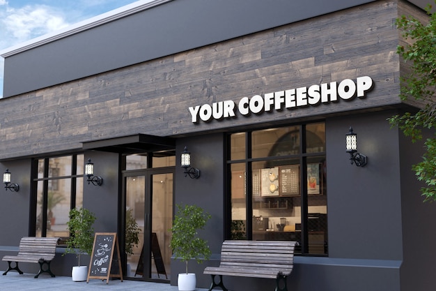 Premium PSD | Coffee shop facade logo mockup